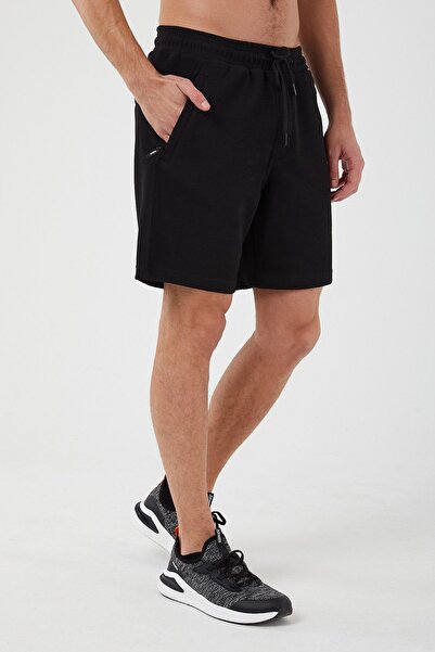 UNIQROY Erkek Şort Siyah Regular Fit Esnek Belli Fermuarlı Yan Ve Arka Cep