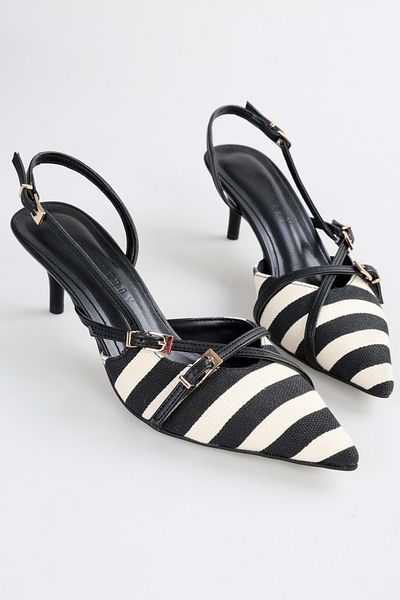 Shoeberry Stiletto cu dungi din in negru - Pantofi cu toc pentru damă
