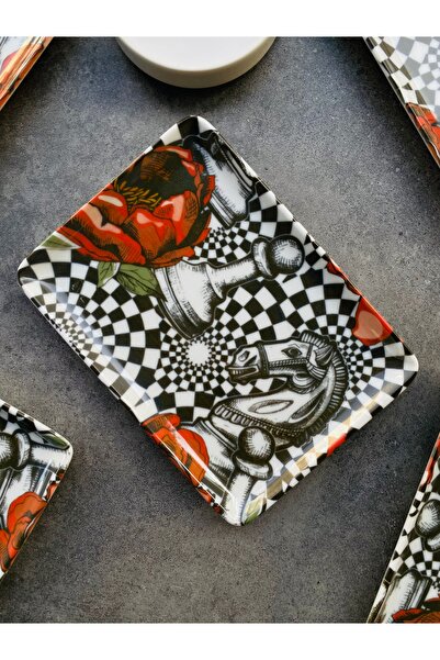 RUBİ PORSELEN Premium 6 Kişilik 18x13 cm Dikdörtgen Porselen Pasta Tabağı Tak...