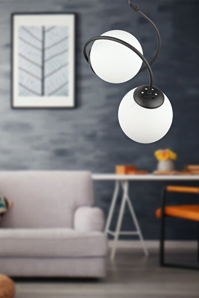 Begüsa Dragon 2.Li Avize Siyah Beyaz Cam