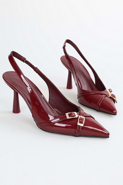 Shoeberry Tiena Бордова лакована шкіра жіноча пряжка для ременя на шпильці
