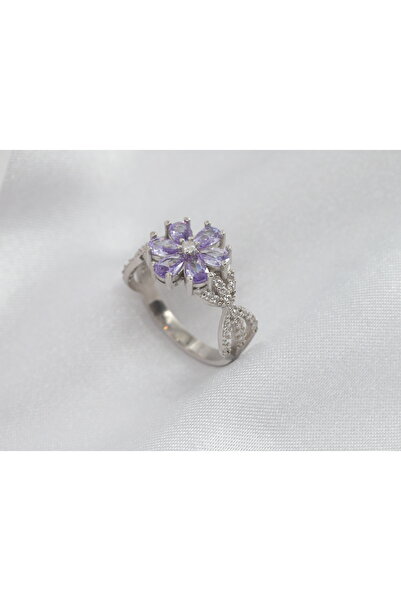 Gezer Kuyumculuk Lotus Çiçeği Gümüş Yüzük, Mor Yüzük, 925 Ayar Gümüş Yüzük