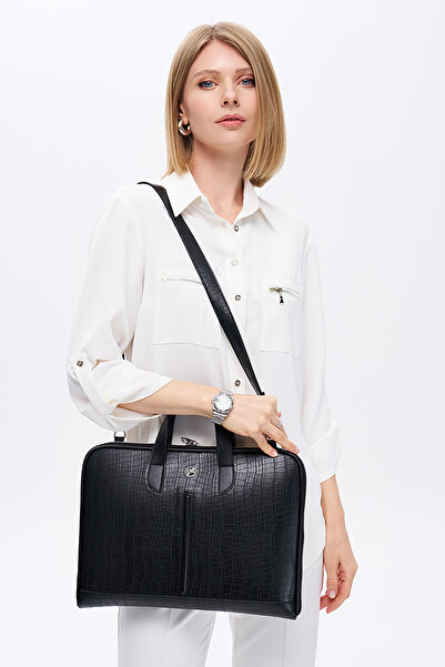 MORCA حقيبة كمبيوتر محمول Macbook Air Pro بحجم 13 و 14 بوصة من جلد التمساح الأسود