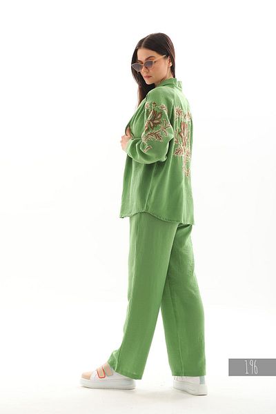 Miss Allos Linen Kimono Jacket and Trousers Set - Sequin Embroidered on the Back and Sleeves