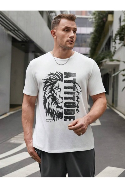 Hunors Sportswear & Company Tricou alb cu imprimeu Leu pentru bărbați - mânec...