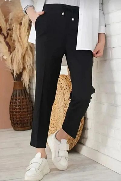 FEVİLLE Pantaloni negri de damă cu talie elastică morcov