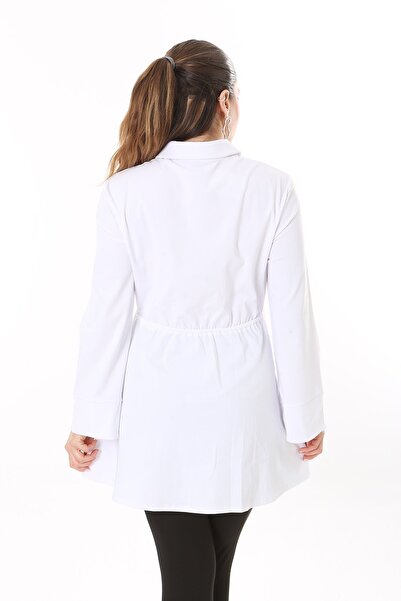 Şans Rochie tunică din lycra cu șireturi, albă, cu nasturi în față, pentru femei 65N37700