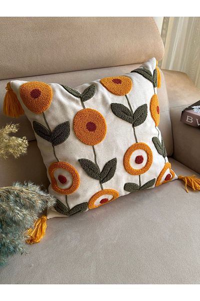 Reset Bugi Home Collection Punch Embroidered Throw Pillow Cover