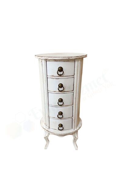 Evim Hizmet 5 Çekmeceli Yuvarlak Komodin Saksılık Yan Sehpa