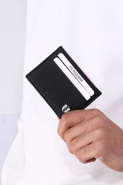 U.S. Polo Assn. US Polo Assn. 8442 - حامل بطاقة محفظة جلد طبيعي أسود