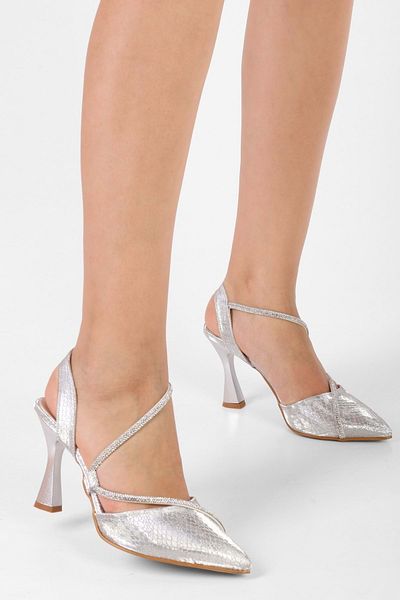 Shoeberry Stiletto argintiu Wilda pentru femei - model de fagure și țevi cu stras