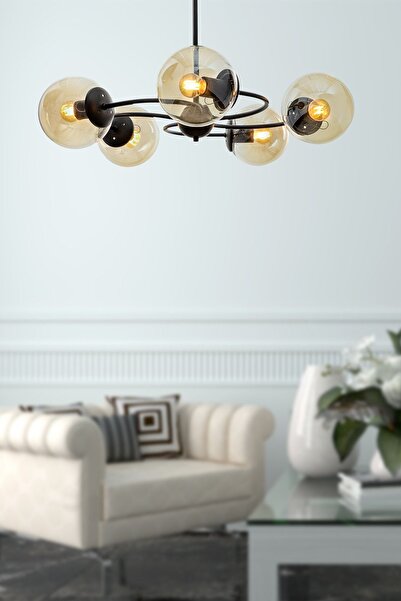 Begüsa Dönence 5.li Siyah-bal Camlı Avize