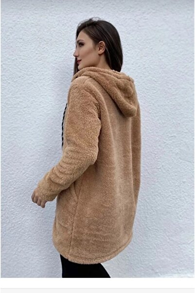 Generic Brand Hooded Zippered Plush Cardigan