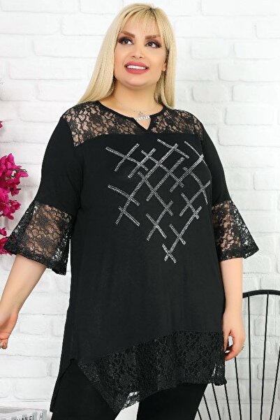 Kheos Δαντελένια λεπτομέρεια μπλούζα με κοντό μανίκι με στάμπα με λαιμόκοψη σε σχήμα V