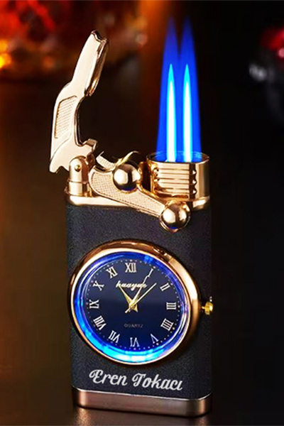 İŞTE BU Kişiye Özel İsimli Saatli Pürmüz Gazlı Metal Tasarım Çakmak