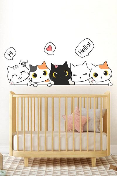 212shop Sweet Cats Looking Through the Door Kids Room Decorative Wall Door Furniture Sticker