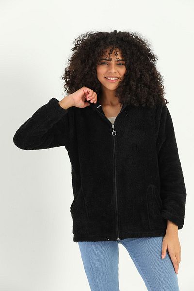 Kardelen Butik Ümraniye Welsoft Short Fleece Cardigan - Zip and Hood, Khaki Green