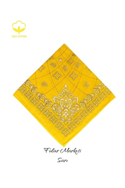 Fular Marketi Sepete 4 Ekle 3 Öde %100 Pamuklu Elegance Desen Bandana Sarı 1 Adet Fiyatıdır