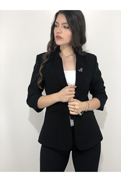 AYHAN Women's Bronze Detailed Three-Quarter Sleeve Blazer Jacket