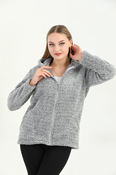 Kardelen Butik Ümraniye Cardigan scurt din lână Welsoft - cu fermoar și glugă, verde kaki