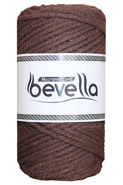 Bevella Macrame Cord Πολυτελές Χρώμα Καφέ 3 Στριφτό Σπασμένο Σχοινί Μακραμέ από Βαμβάκι - 3 mm, 250 γρ