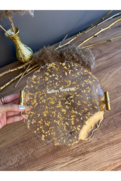 Sultan Tasarım Altın Varaklı Sunumluk İki Kişilik Tepsi