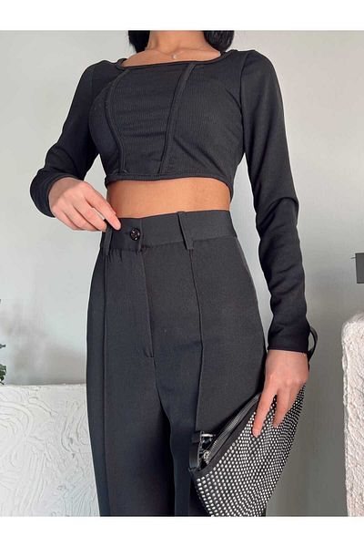 H&A İSTANBUL Women's Slim Fit Grassy Palazzo Trousers - High Loose 90s
