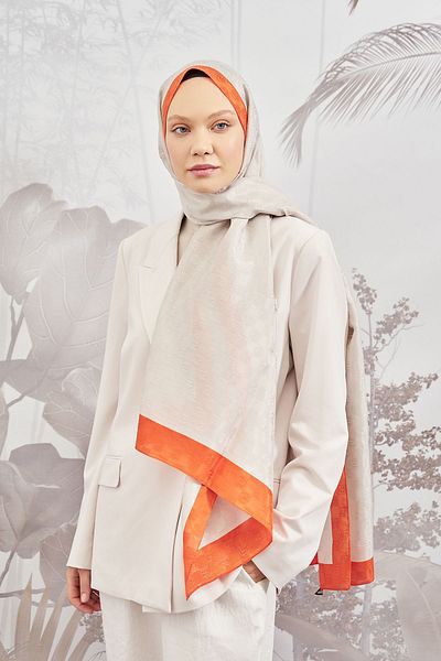 ARMANDA Checkerboard Monogram Shawl - Stone-Orange