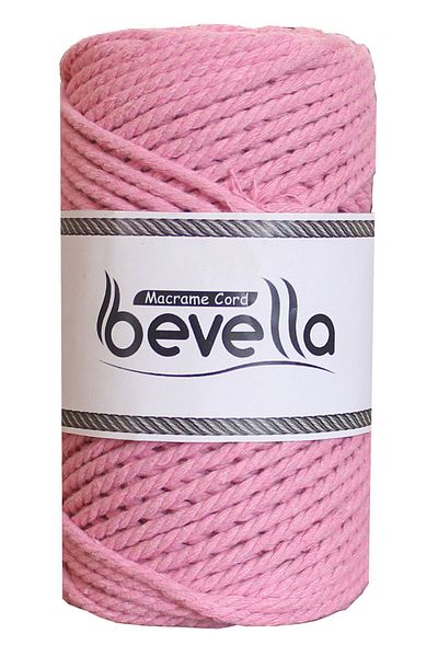 Bevella Macrame Cord Šeker Pembe - Premium 3 Büküm Burgulu Pamuk Makrome, 3 mm, 250 γρ.