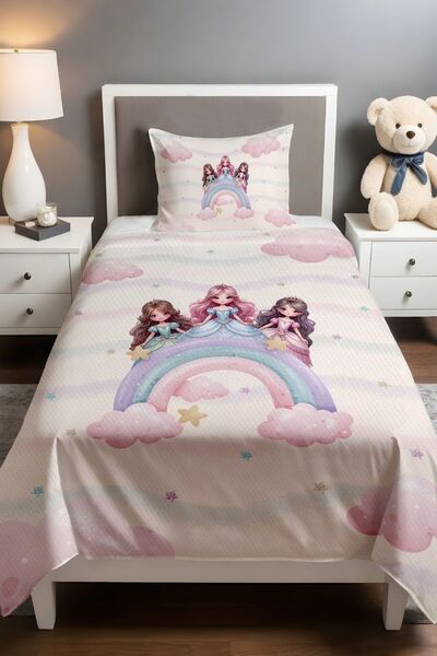 EVPANYA مجموعة بيكيه منقوشة بألوان قوس قزح للأميرات (160 × 230 سم)