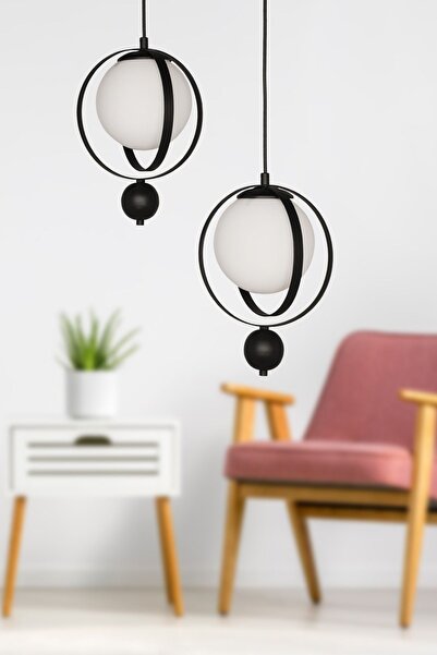 Begüsa Jüpiter 2.li Avize Siyah Beyaz Cam