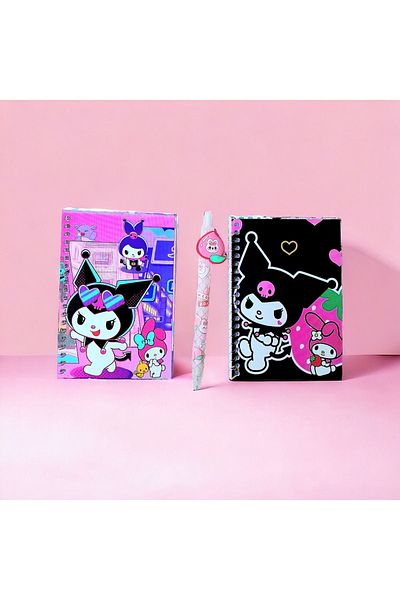 ÇİLEKHOMEAVM Kuromi And Friends - Caiet cu spirală 40 coli, copertă PVC, 1 pix