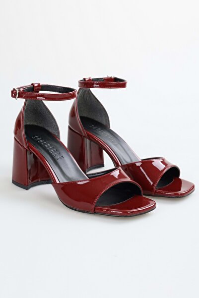 Shoeberry Claret Red Patent Leather Sarge Women's Heeled Shoes