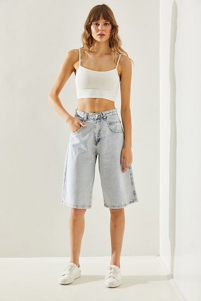 Bianco Lucci Γυναικείο σορτς Baggy Cut - Snow Wash, Λεπτομέρεια ζώνης πλάτης, Loose60251174