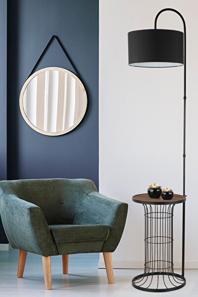 Begüsa Cemre Sehpa Lambader Siyah Ceviz Ahşap Siyah Şapka