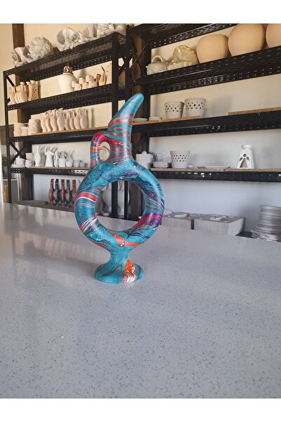 Ayşegül'ün Seramik Atölyesi ebru desenli çember vazo