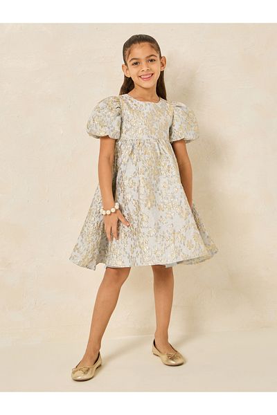 Styli Jacquard Puff Sleeve Dress