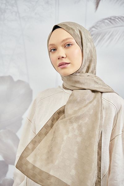 ARMANDA Mink Colored Checkerboard Monogram Shawl