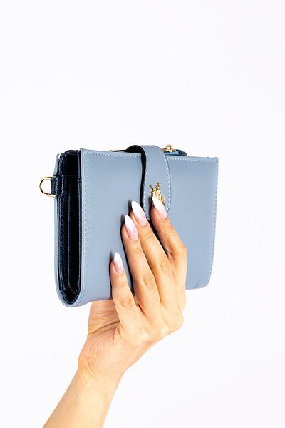 Getcho David Jones Jonna Women's Light Blue Chain Strap Cover Zipper Long Wallet Eye Hand Wallet