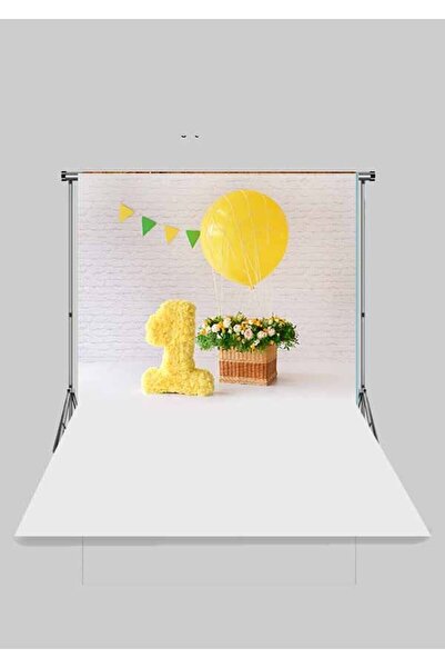 2x2.5 Mt Kumaş Üç Boyutlu Çocuk Stüdyo Fotoğraf Fonu - 1 YAŞ SARI BALON