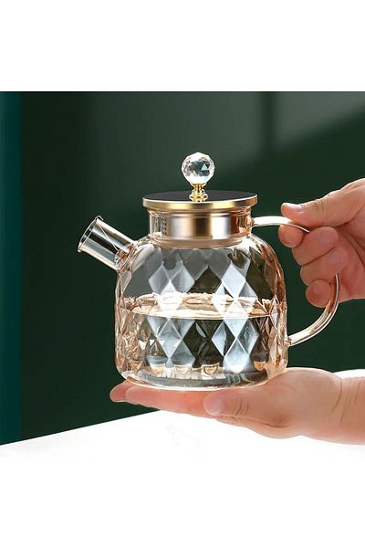 Senin Dükkanın Borosilicate Glass Amber Authentic Patterned Glass Teapot & Jug 1500 Ml