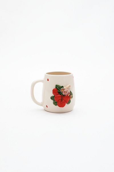 Loomart Ceramic Mug Cup - 3D Embossed, Cherry Figured, 400 ml Handmade