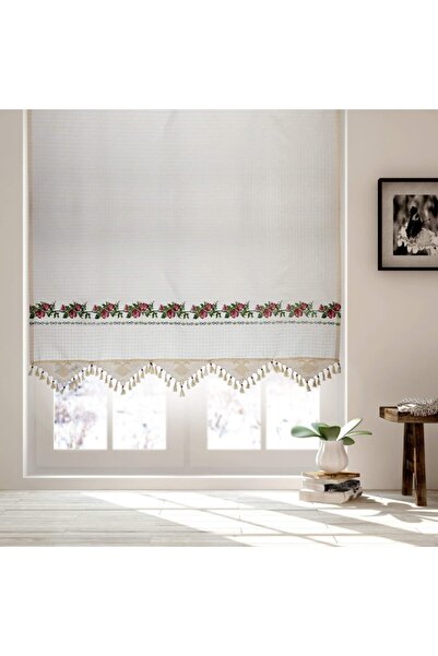 Demirhan Perde Pamuklu Kırmızı Kanaviçeli Buldan Işi Otantik Perde