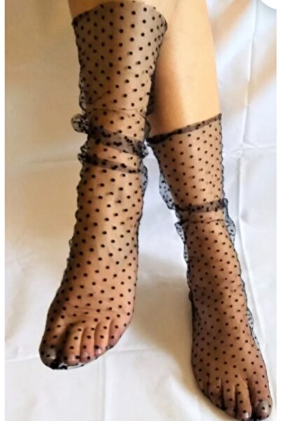 es moda shop Well Puantiyeli Abiye Çorap Siyah