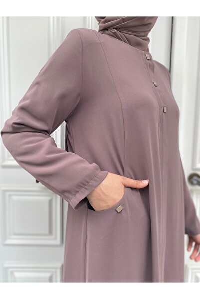 JALİA Women's Ferace with Oval Pocket and Zipper - Snap Detail, Woven Crepe Fabric