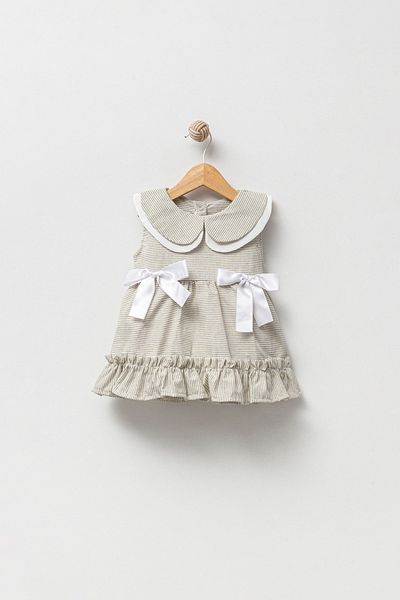 Jikko Baby Striped Baby Girl Dress - Collar Detailed 9015