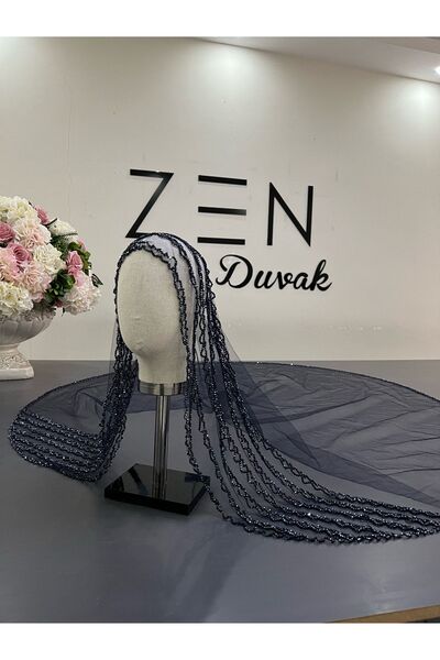 ZEN DUVAK Lacivert Nakışlı Duvak
