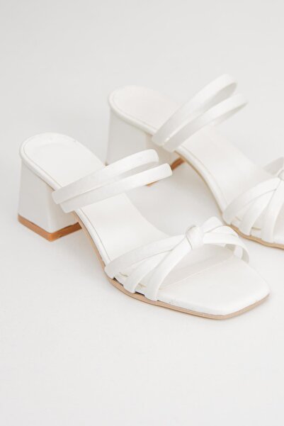 Moda Frato My-111 Heeled Women's Slippers High Heel Daily Heel: 6 Cm White