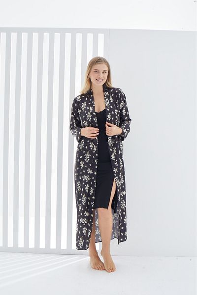 ERDENİZ TEKSTİL 2-Piece Floral Patterned Set with Nightgown and Dressing Gowns - 75% Cotton, 25% Viscose