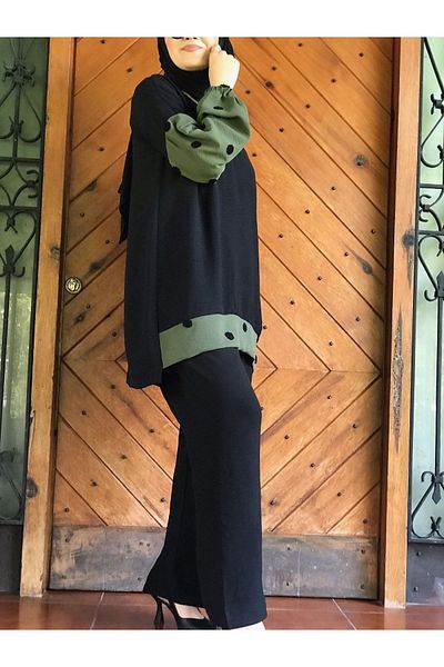 AYSUN AYDEMİR Green Black Polka Dot Detailed Tracksuit Set